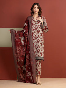 Unstitched Maroon Printed Lawn 3 Piece - EWU5A1-35305-3P
