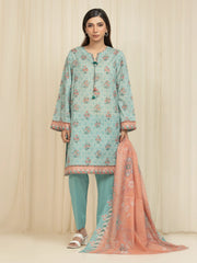 Unstitched Printed Zari Lawn Suit - EWU6M6-042-3P