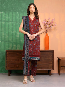 Unstitched Maroon Printed Lawn 3 Piece - EWU5A1-35669-3P