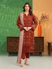 Unstitched Rustic Brown Printed Zari Lawn 3 Piece - EWU5M6-025-3P