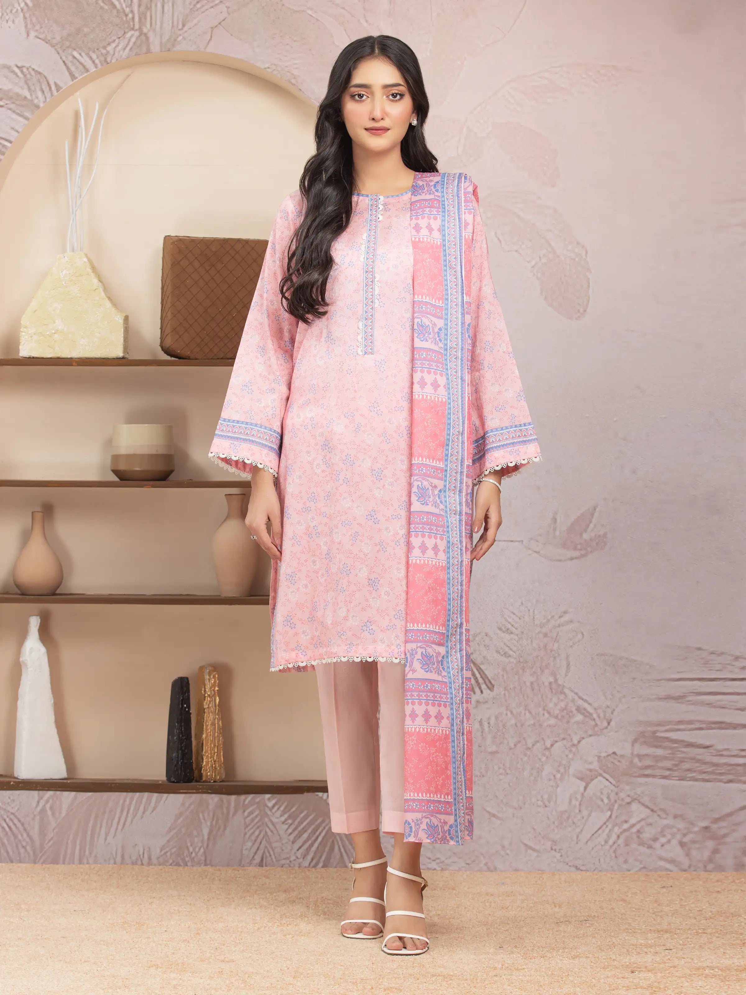 Unstitched Pink Printed Lawn 3 Piece - EWU5A1-35217-3P