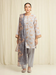Unstitched Printed Zari Lawn Suit - EWU6M6-045-3P