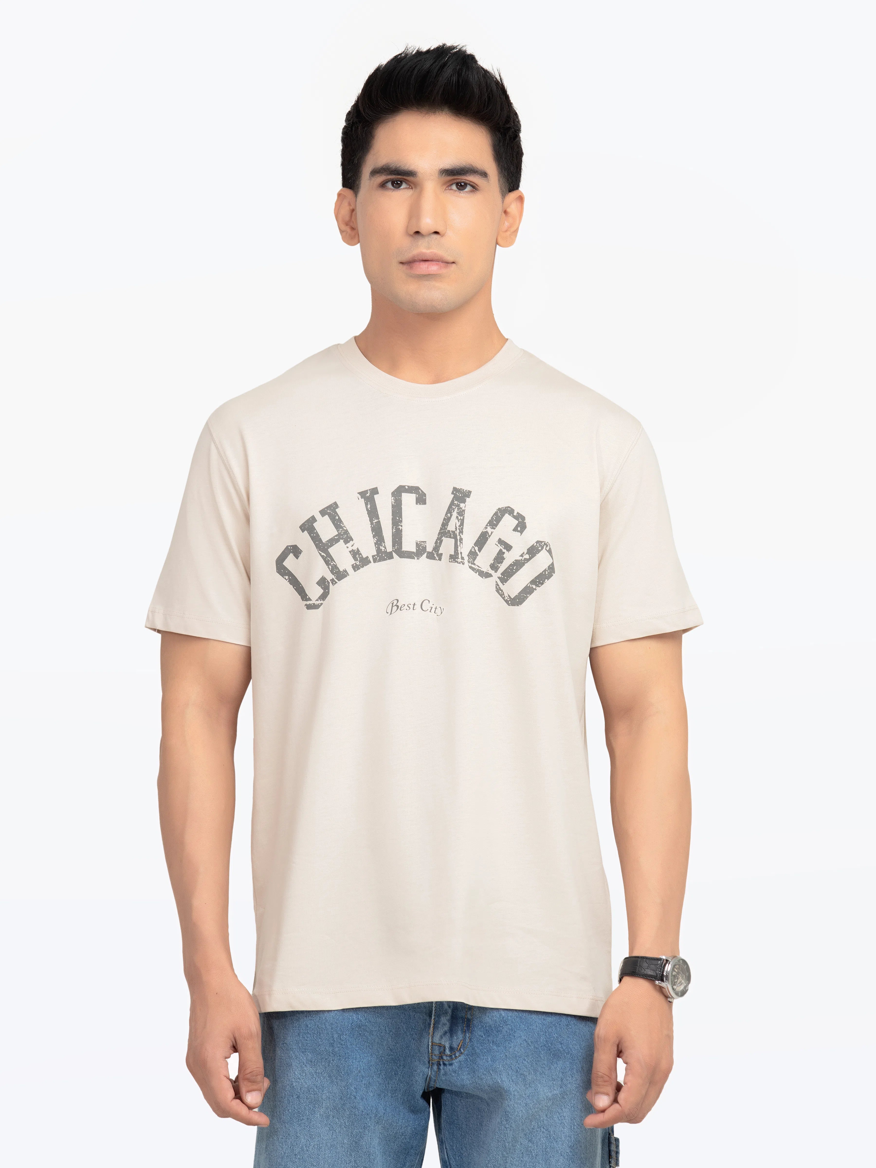 Men's Light Beige Graphic Tee - EMTGT5-003