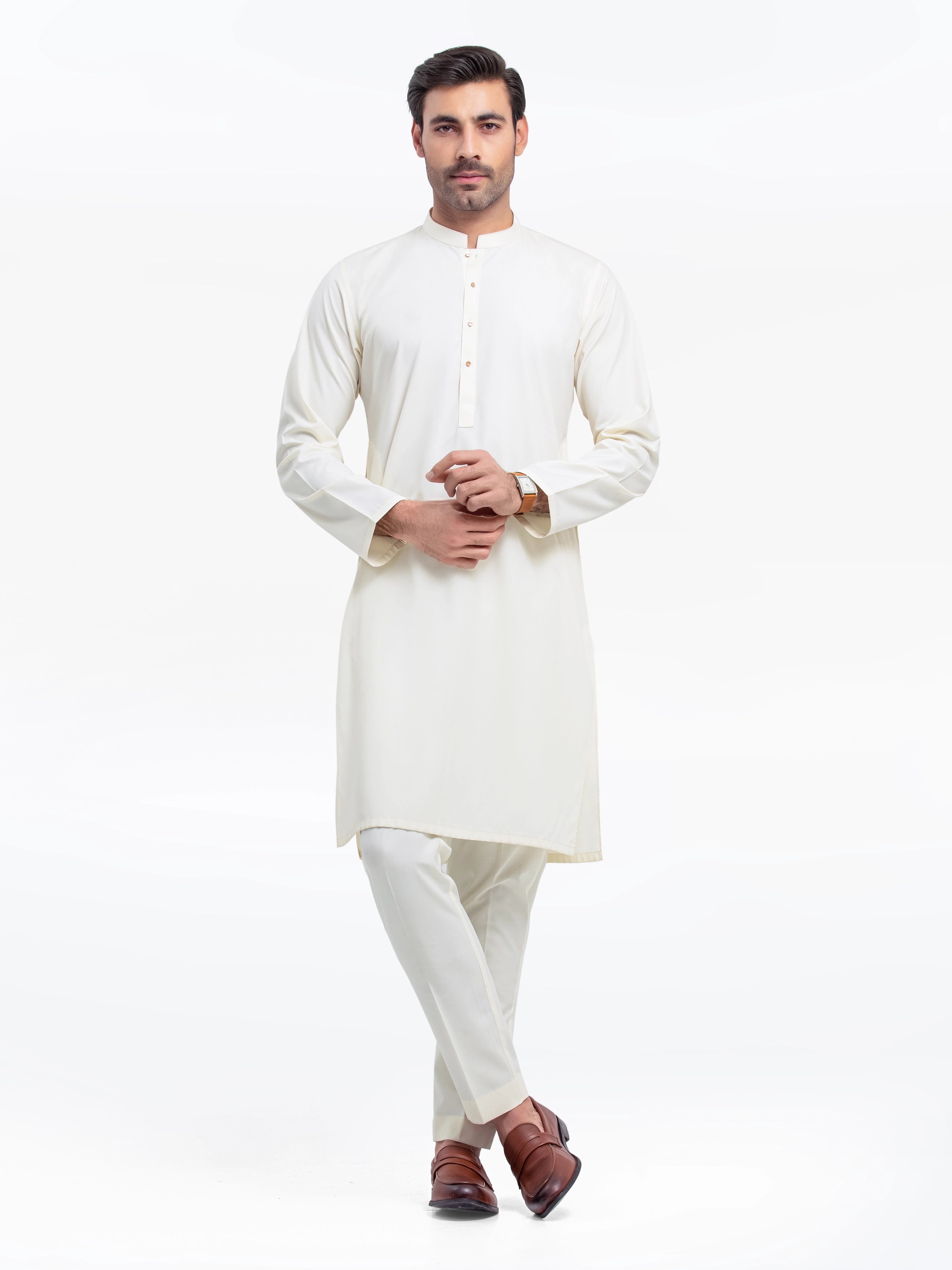 Men's Cream Kurta Pajama - EMTKPT25-051