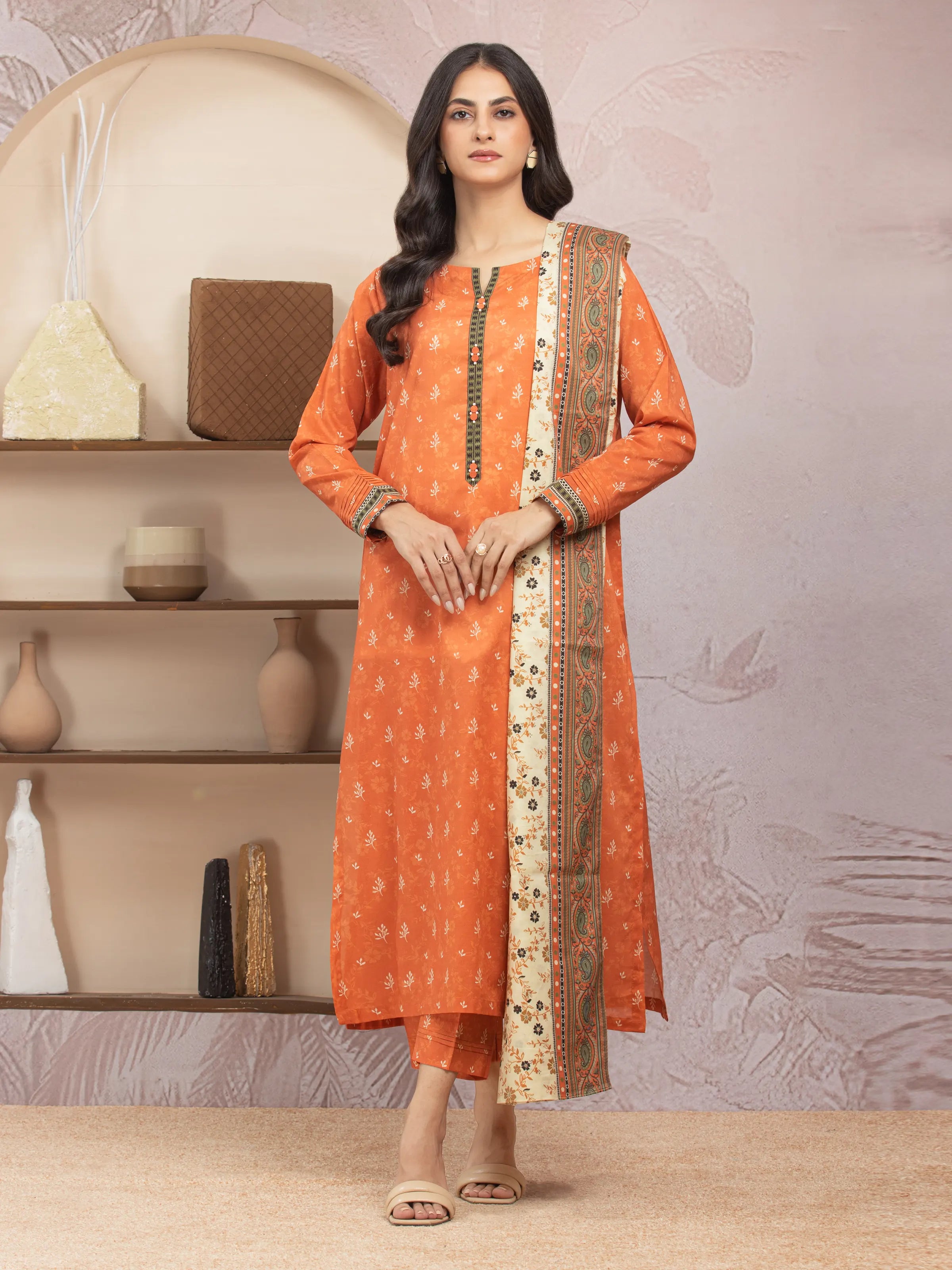 Unstitched Rust Printed Lawn 3 Piece - EWU5A1-35003-3P