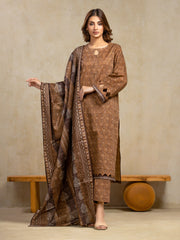 Unstitched Brown Printed Khaddar 3 Piece - EWU5A3-36099-3P