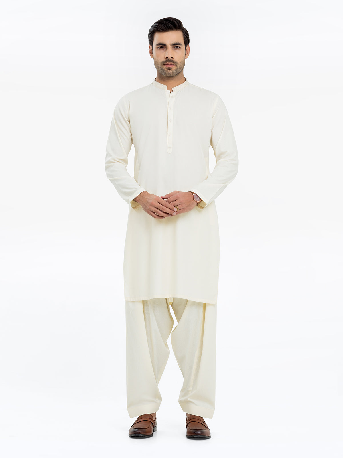 Men's Cream Kurta Shalwar - EMTKS24-41111