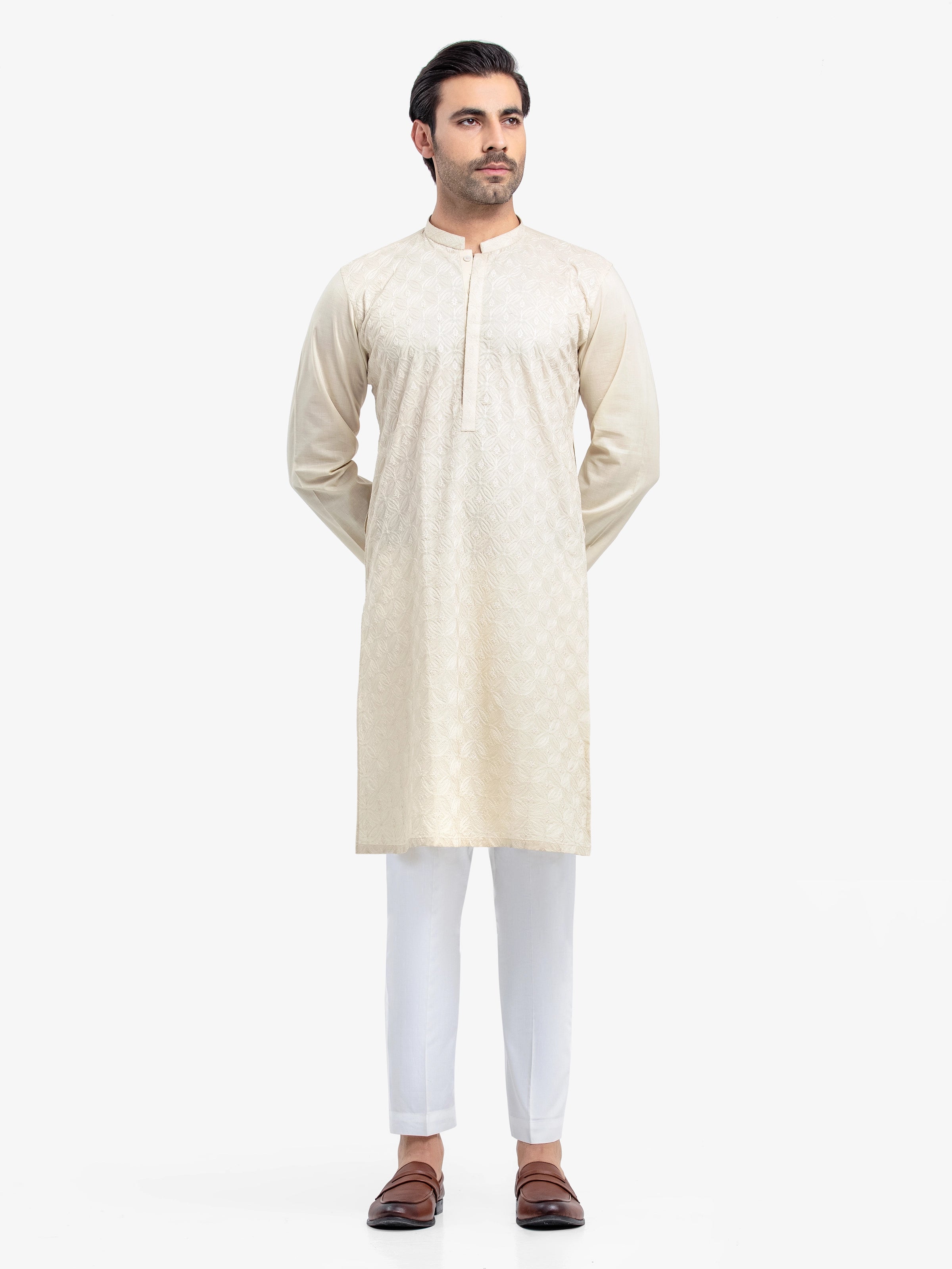 Men's Beige Kurta - EMTK25-99492