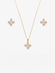 Floral Clover Pendant & Stud Gold Jewelry Set- EAWJS5-007