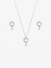 Crystal Halo Drop Silver Set - EAWJS5-011