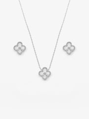 Clovers & Sparkle Silver Jewelry Set - EAWJS5-009