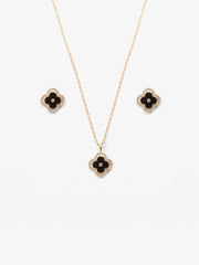 Clovers & Sparkle Gold & Black Jewelry Set - EAWJS5-009