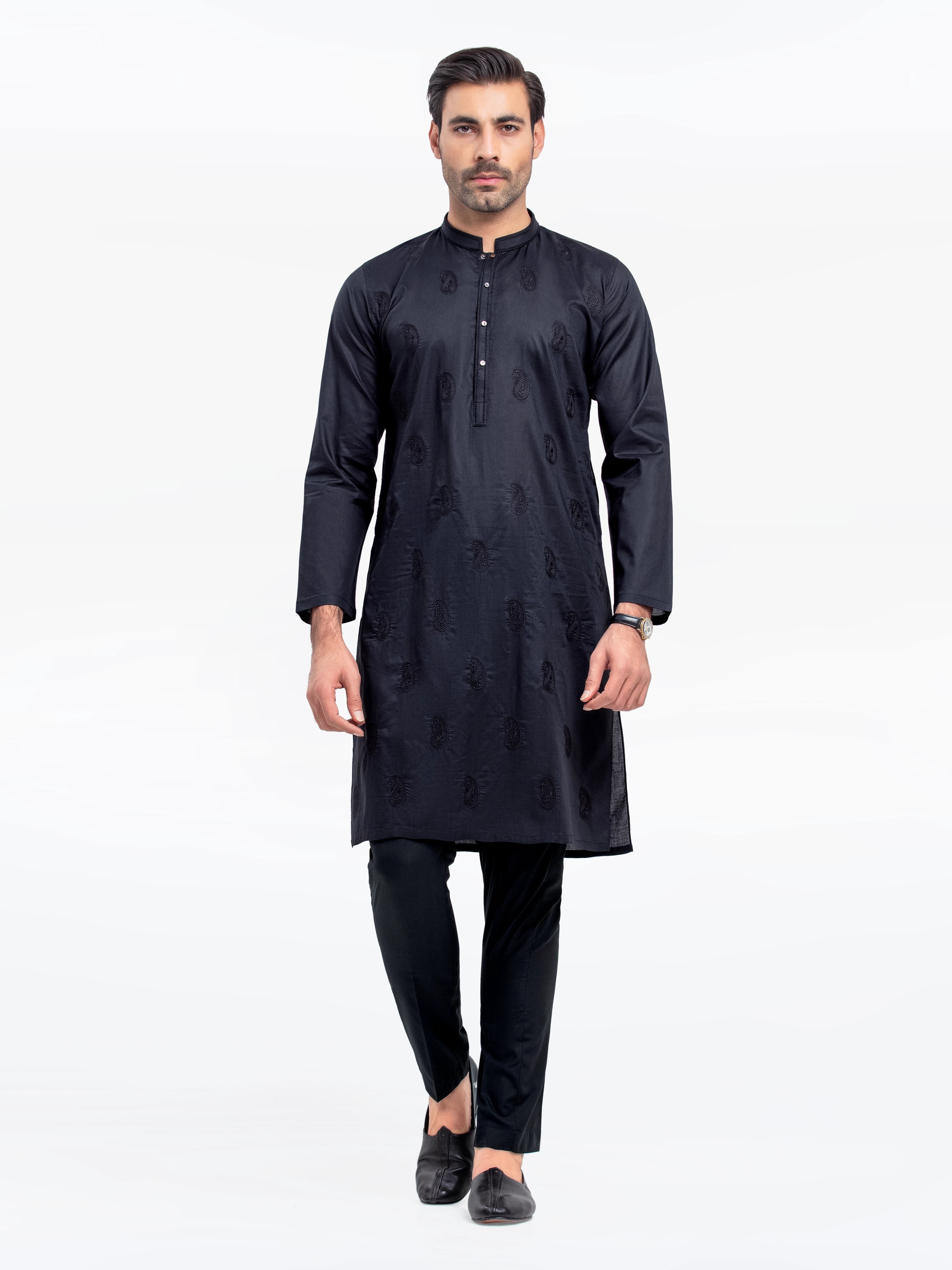 Men's Black Kurta - EMTK25S-99494