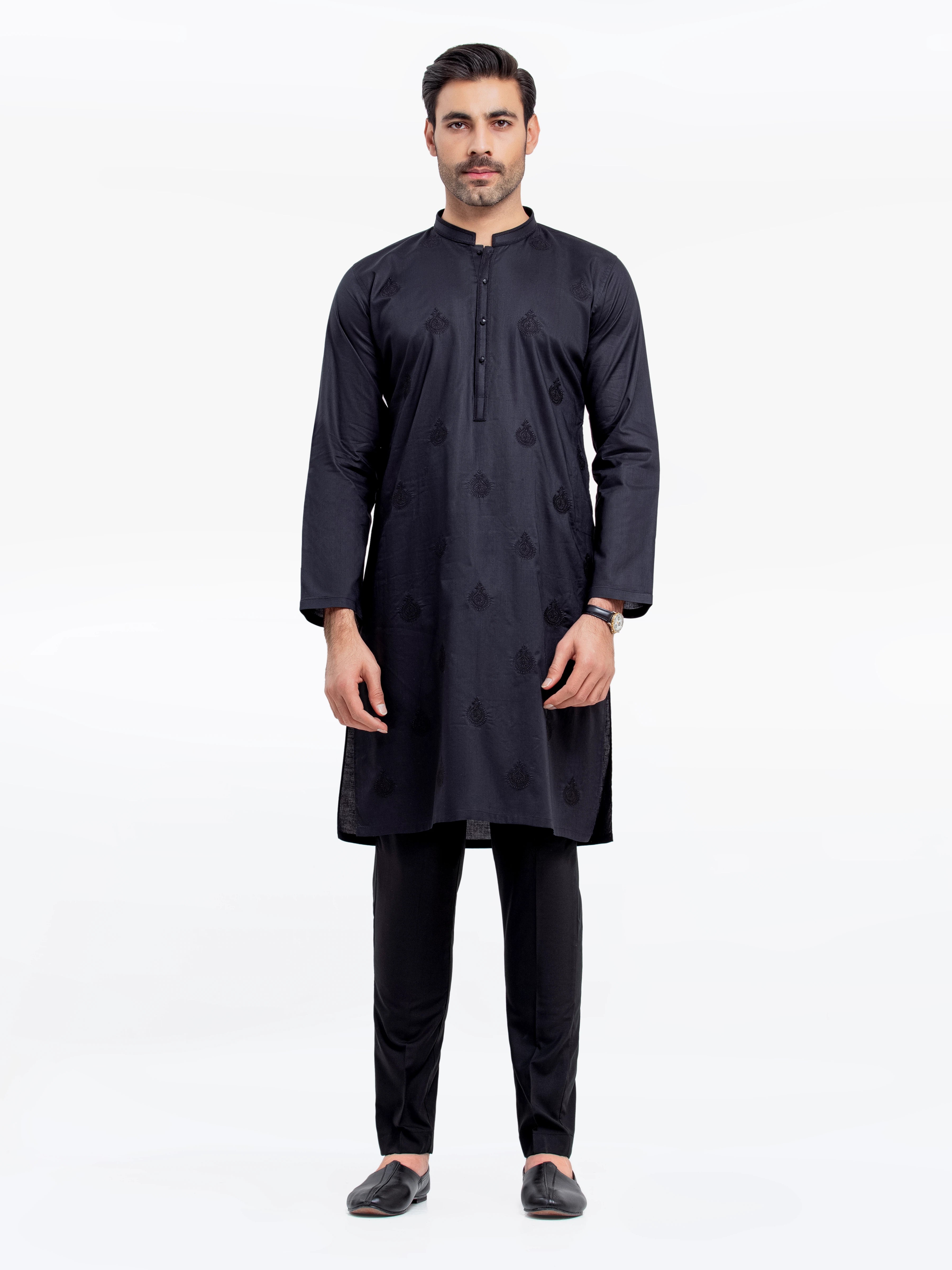 Men's Black Kurta - EMTK25S-99495