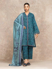 Unstitched Teal Printed Khaddar 3 Piece - EWU5M3-008-3P