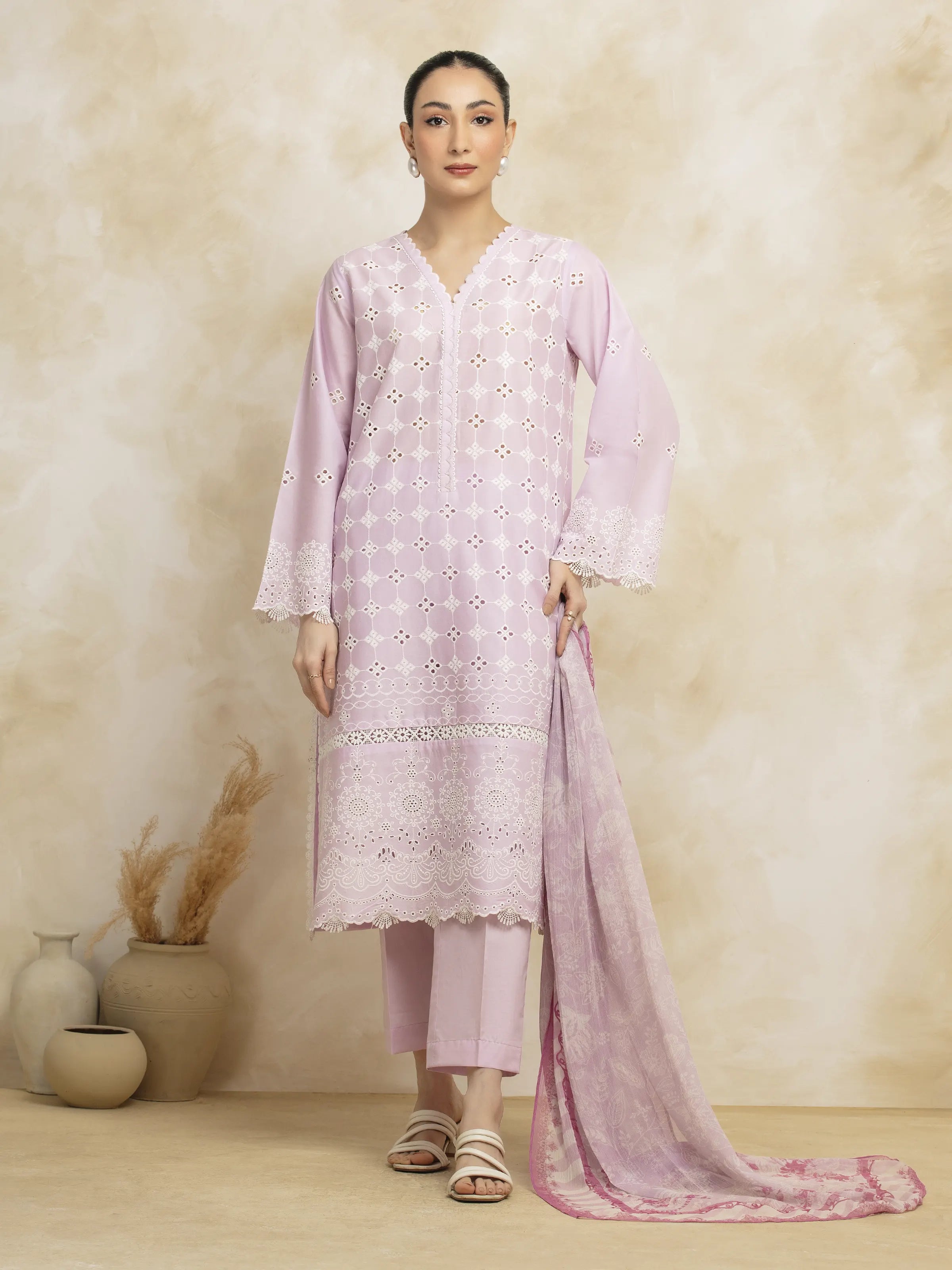 Unstitched Lilac Embroidered Cambric 3 Piece - EWU5V2-31027-3P