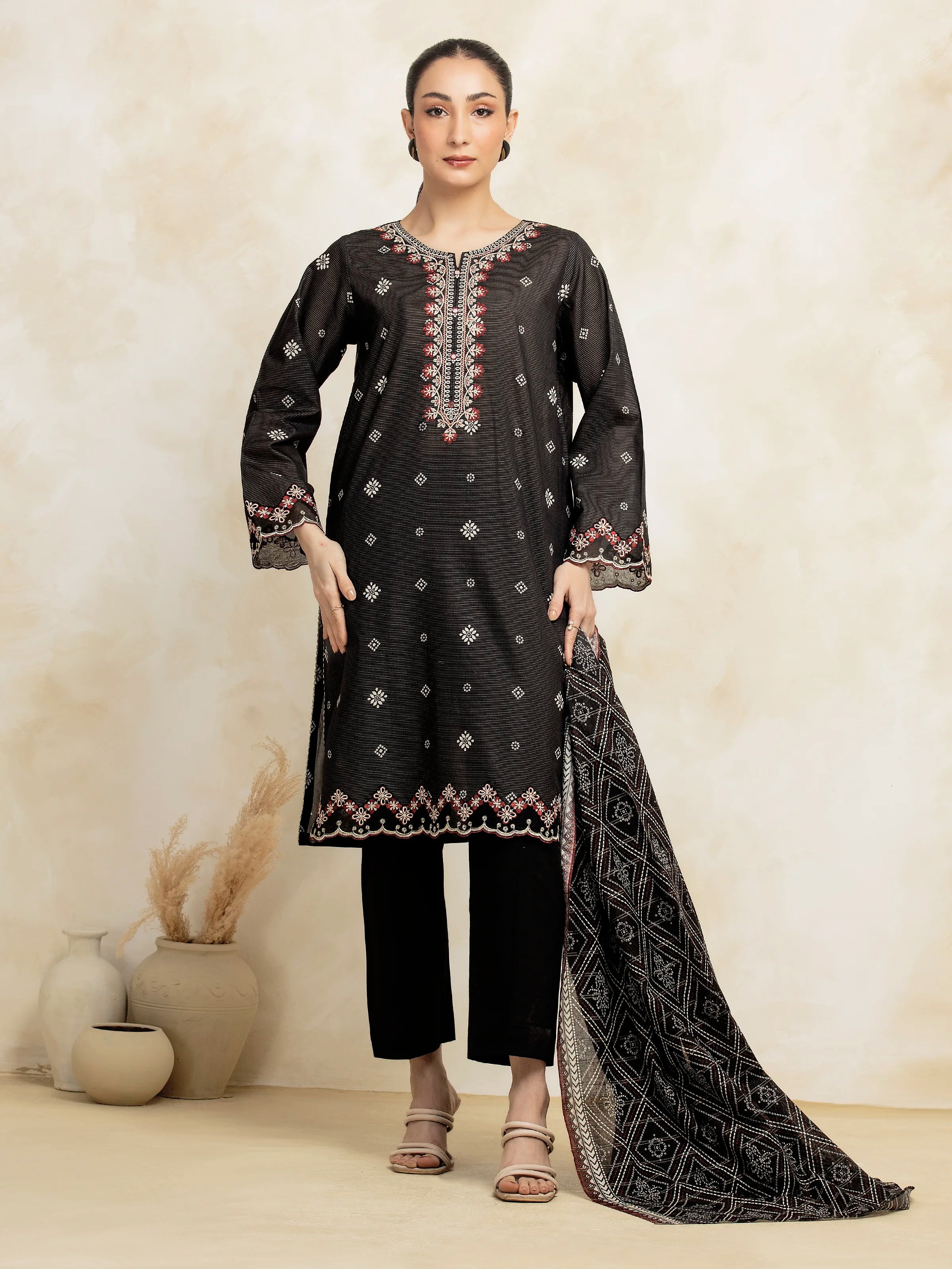 Unstitched Black Embroidered Lawn 3 Piece - EWU5V1-31200-3P