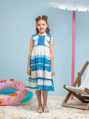 Girl's White & Blue Frock - EGTKP5-71001S