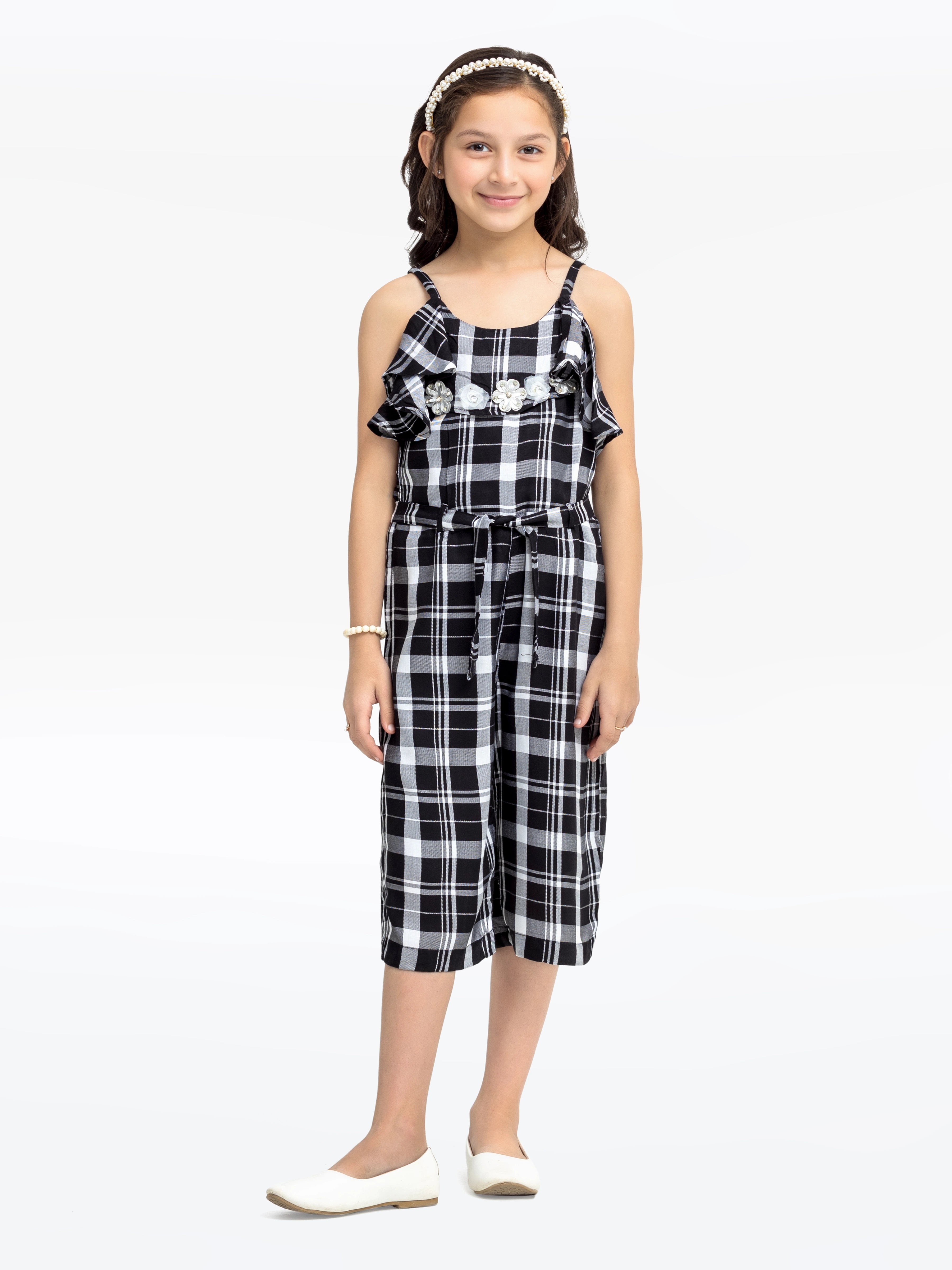 Girl's Black & White Jumpsuit - EGTJSW24-001