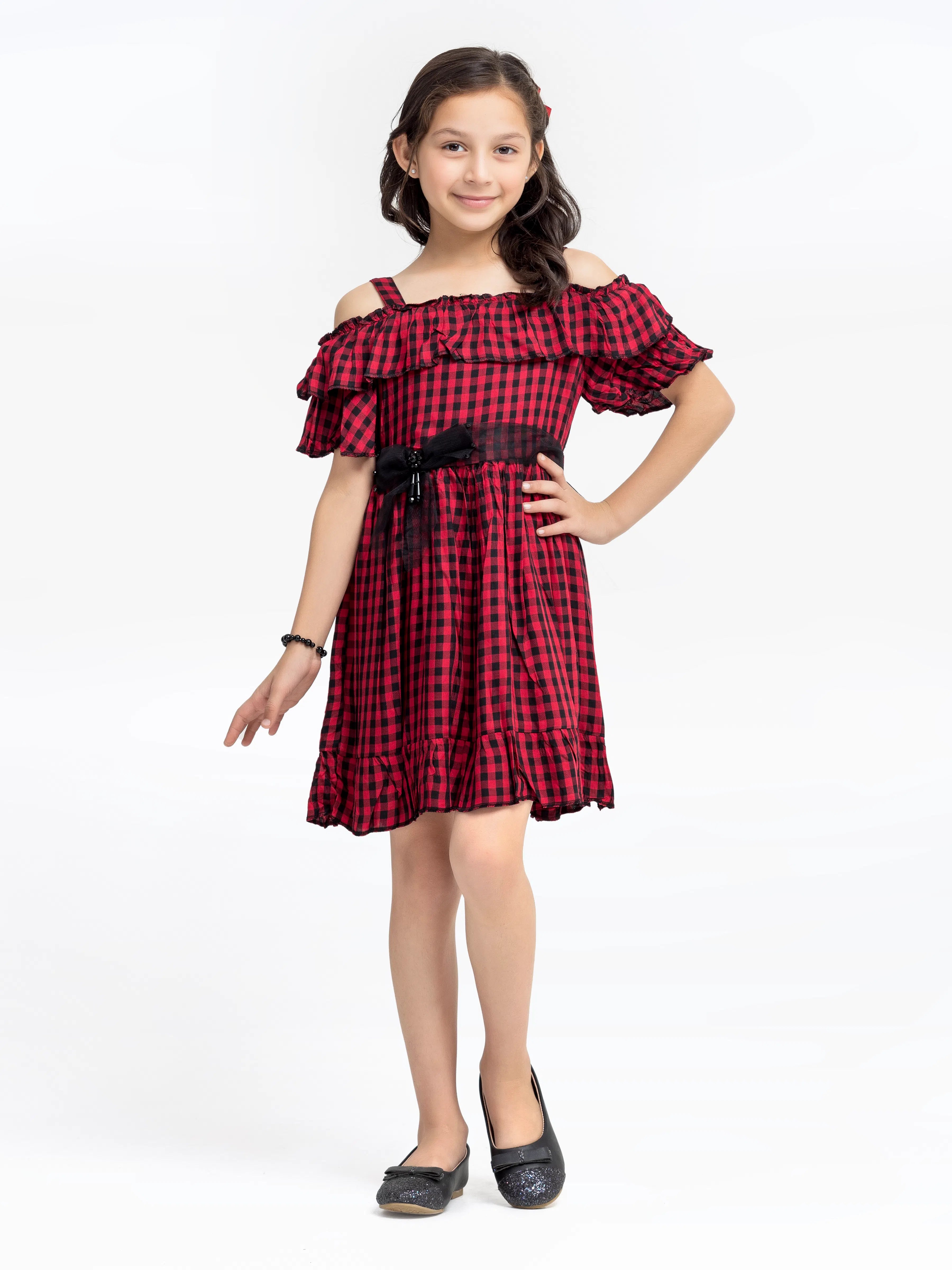 Girl's Red & Black Frock - EGTF24S-200071