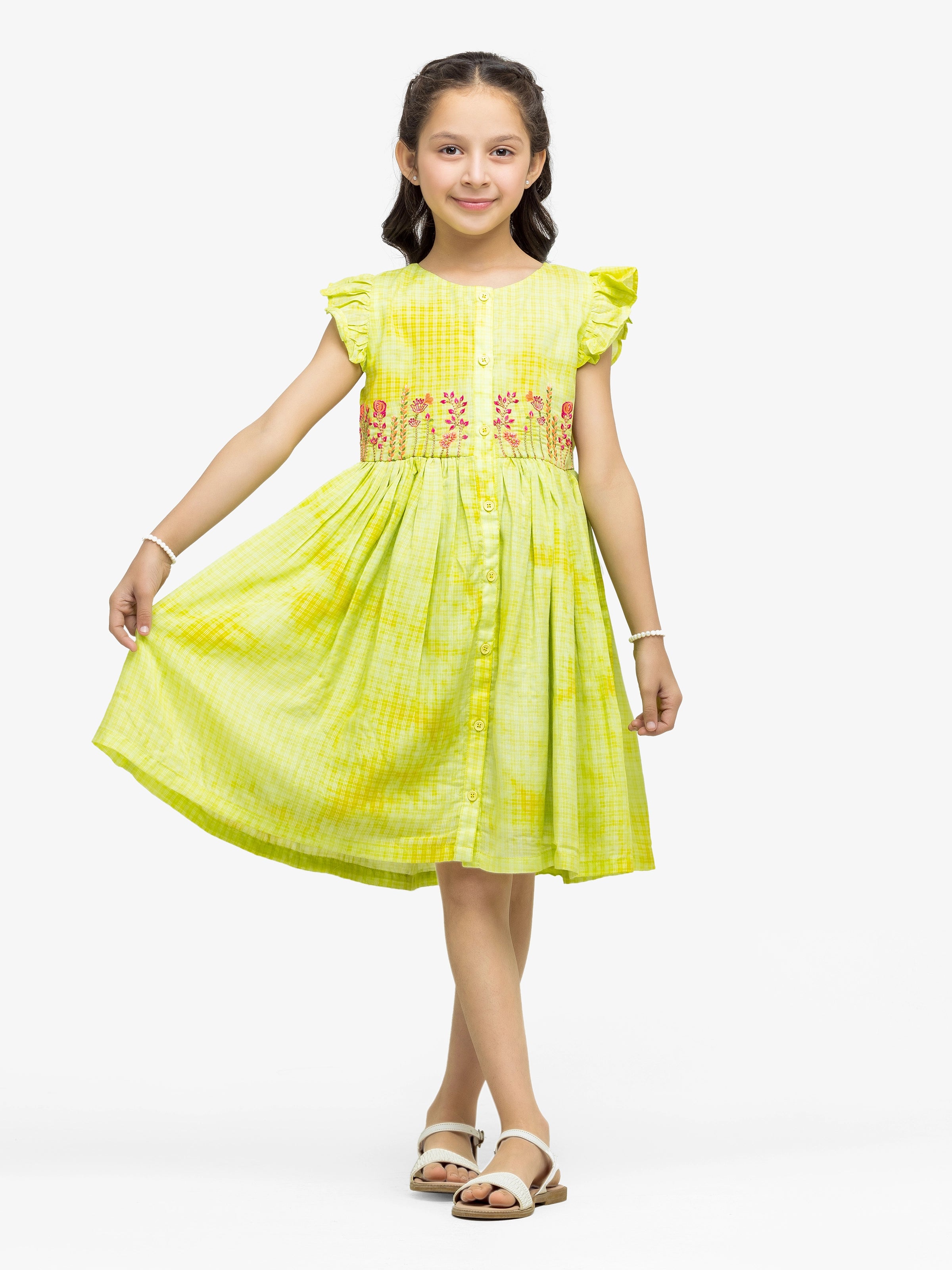 Girl's Parrot Green Frock - EGTF24S-200094