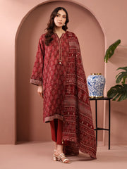 Unstitched Maroon Printed Zari Lawn 3 Piece - EWU5M6-020-3P
