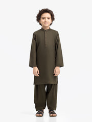 Boy's Deep Olive Kurta Shalwar - EBTKS24-3967
