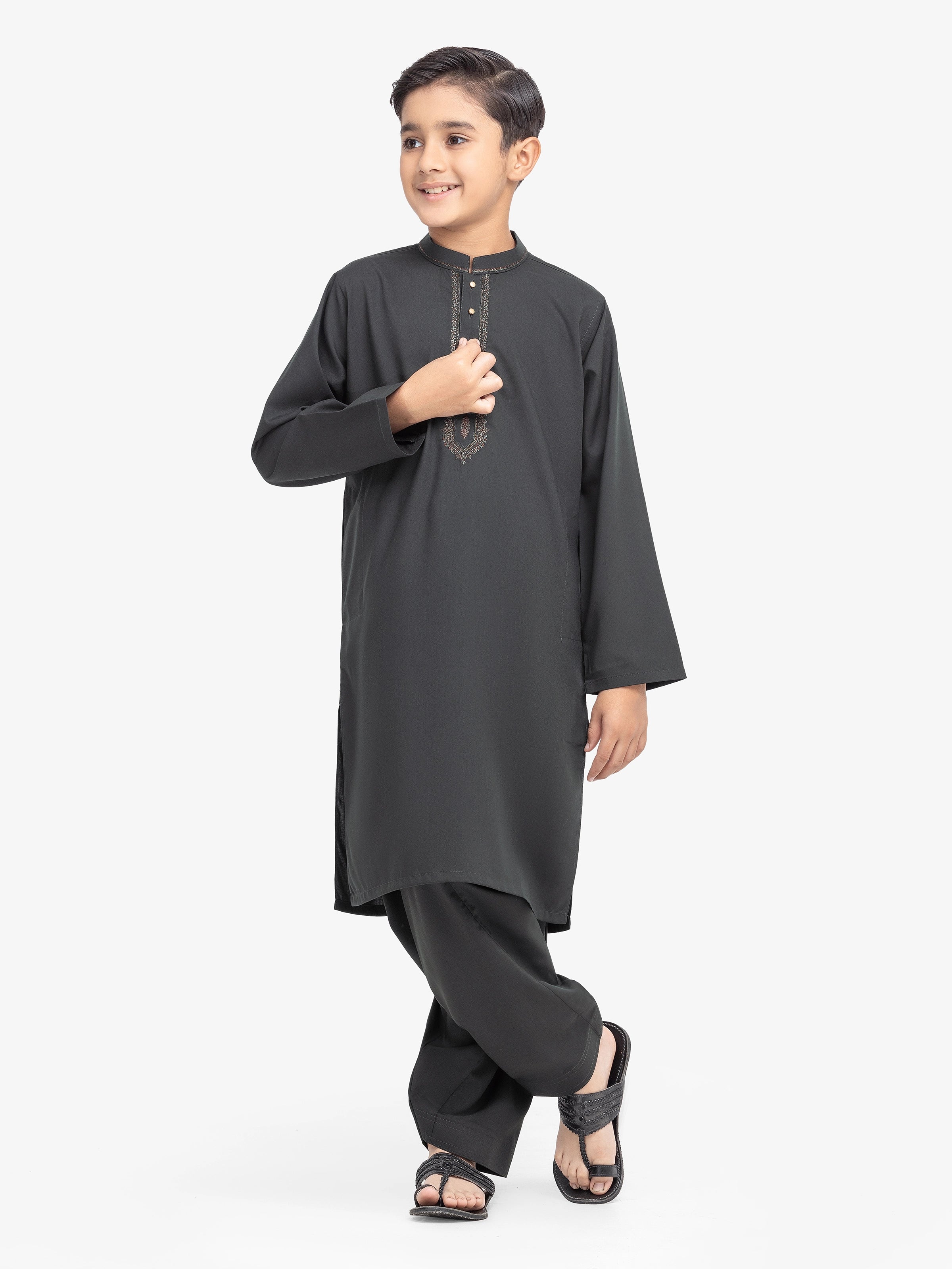 Boy's Dark Green Kurta Shalwar - EBTKS5-4009