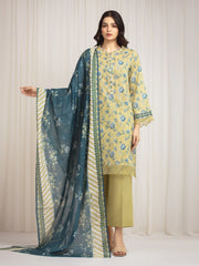 Unstitched Printed Zari Lawn Suit - EWU6M6-028-3P
