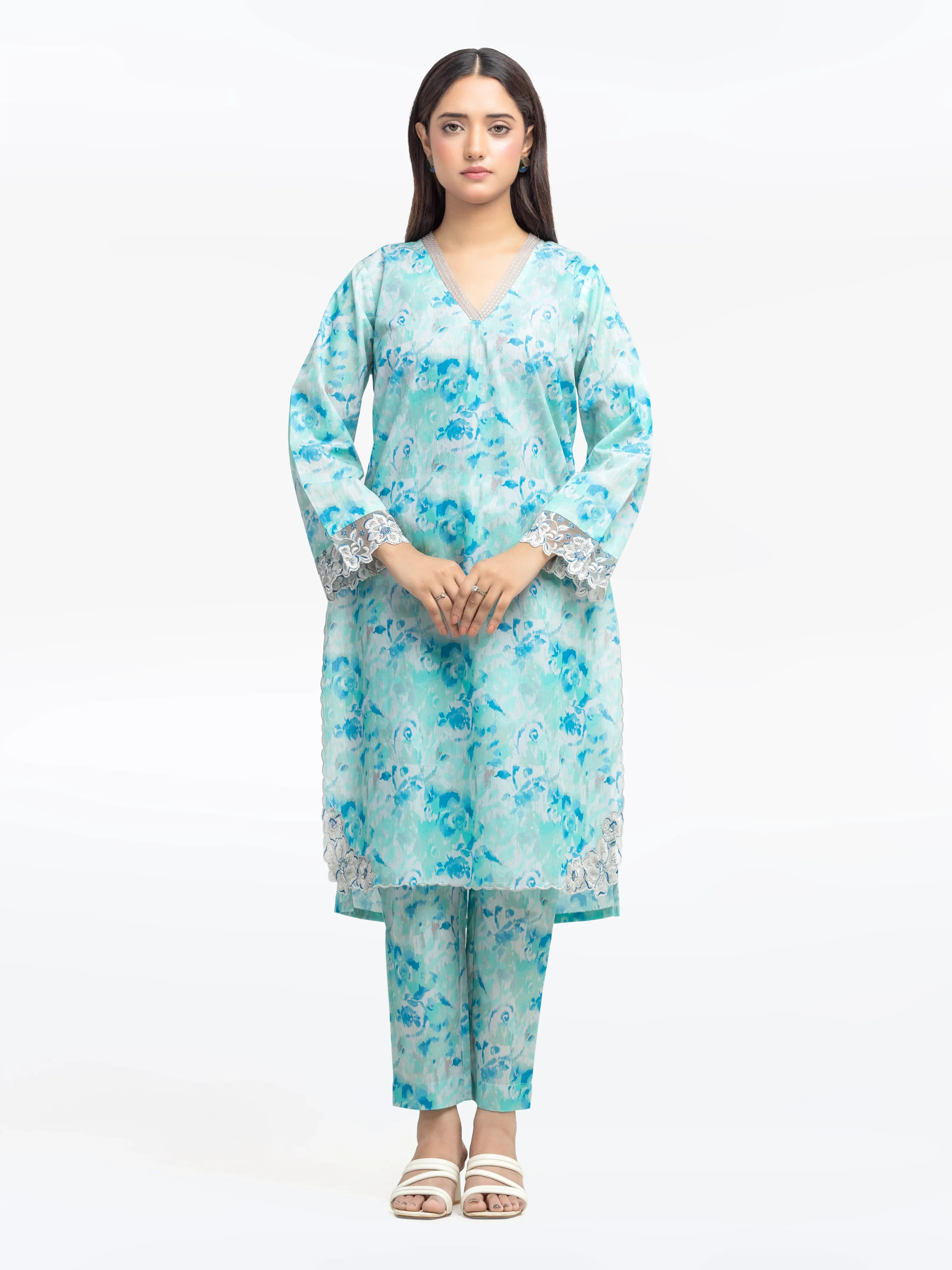 Pret 2Pc Embroidered Cotton Zari Shirt Trouser - EWTKE24-81164ST