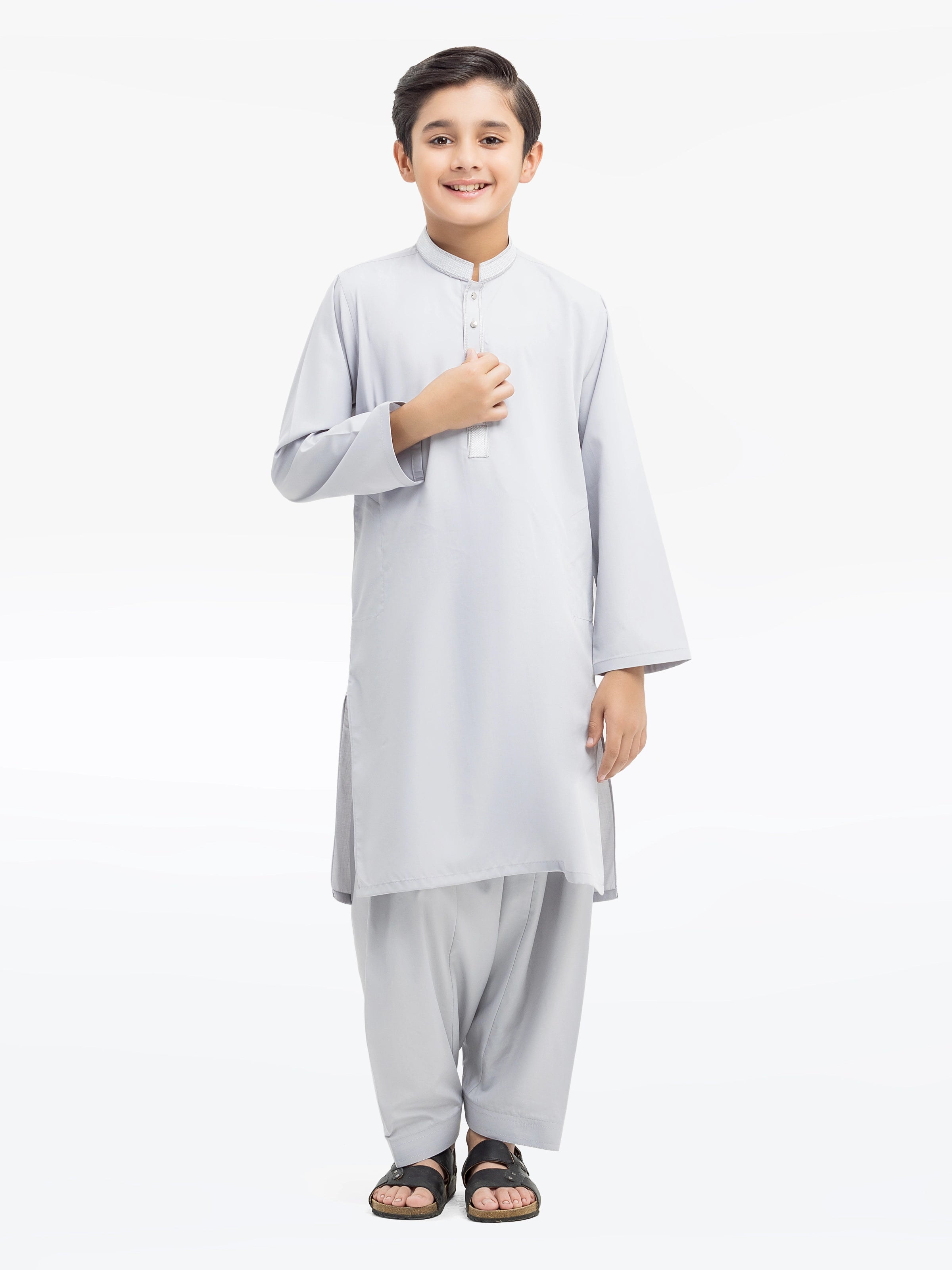 Boy's Ash Grey Kurta Shalwar - EBTKS5-4021