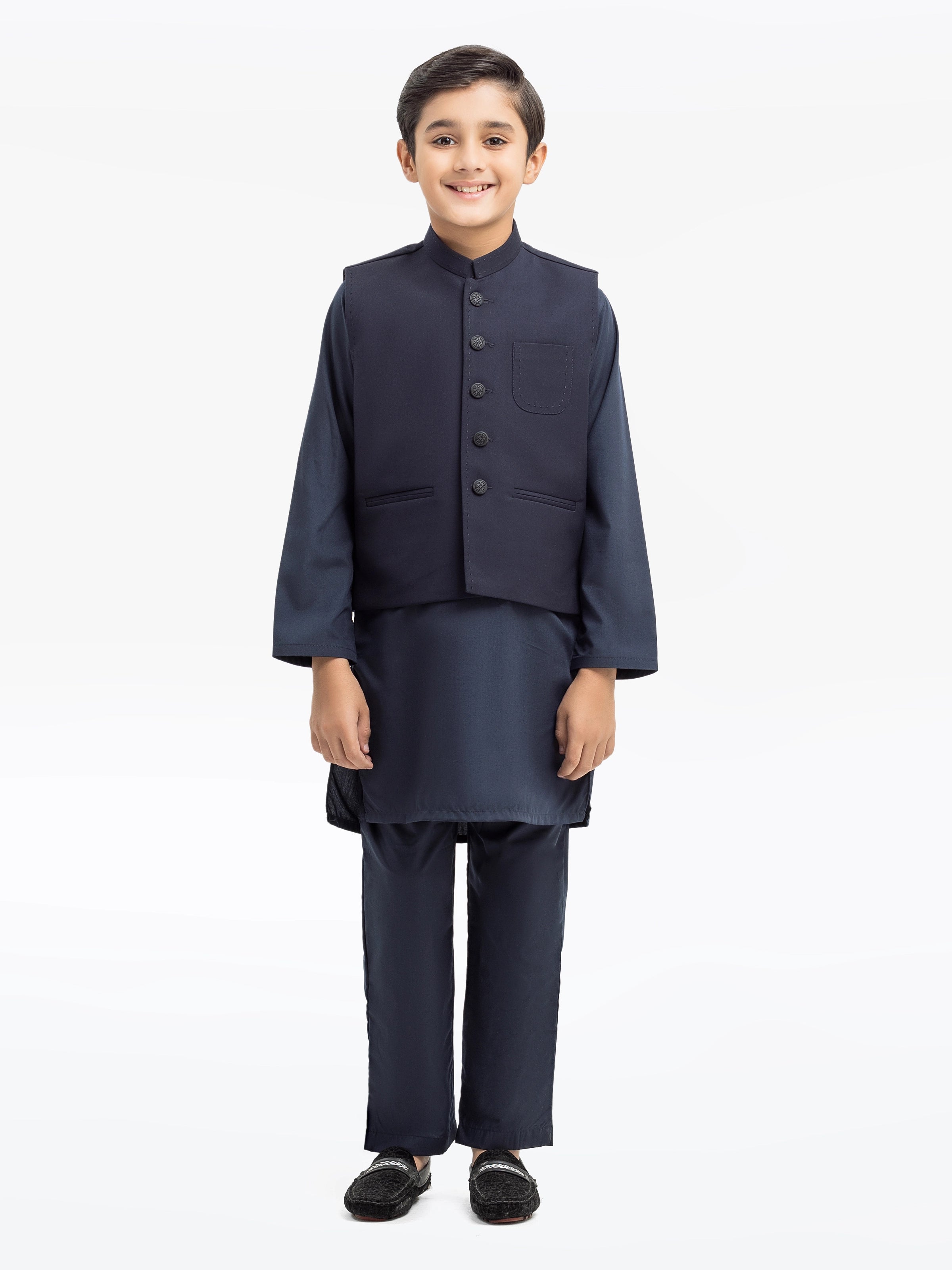 Boy's Navy Blue Waist Coat Suit - EBTWCS5-25196