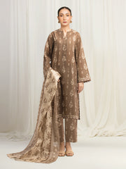 Unstitched Light Brown Printed Khaddar 3 Piece - EWU5A3-36035-3P