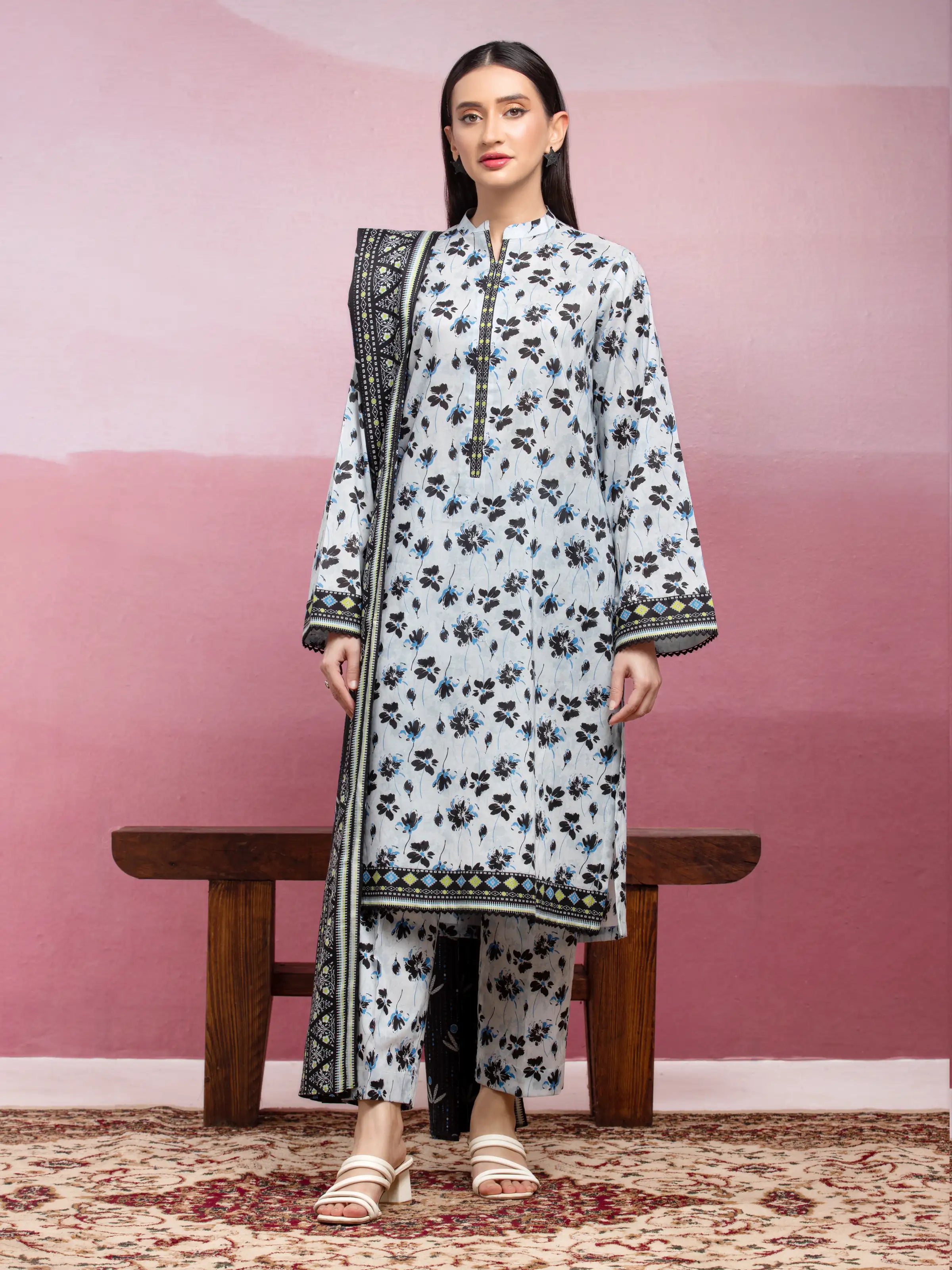 Unstitched Light Blue Printed Lawn 3 Piece - EWU5A1-35031-3P