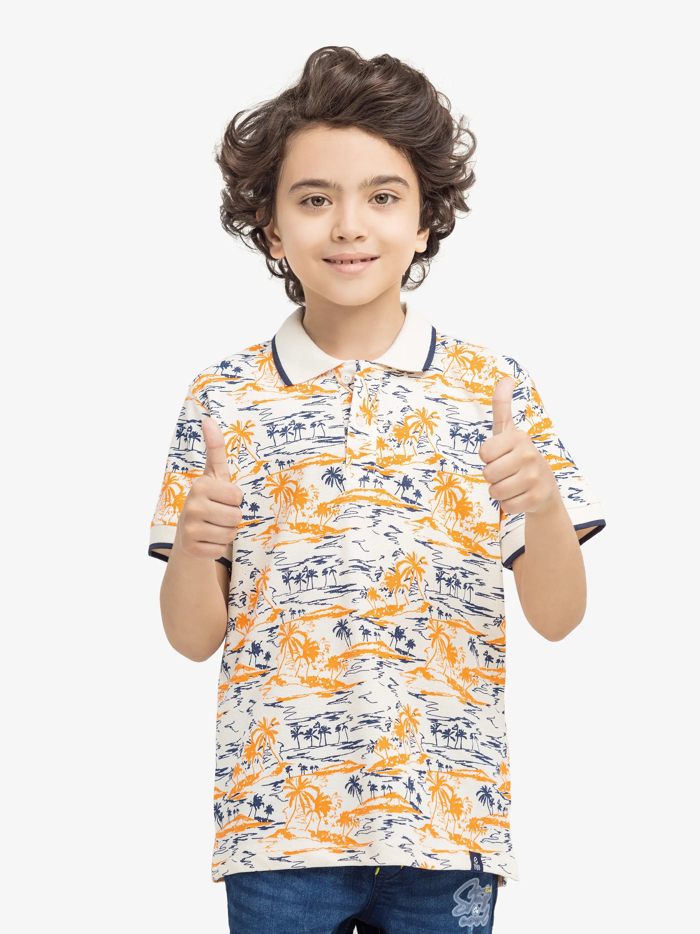 Boy's Cream Multi Polo Shirt - EBTPS5-017