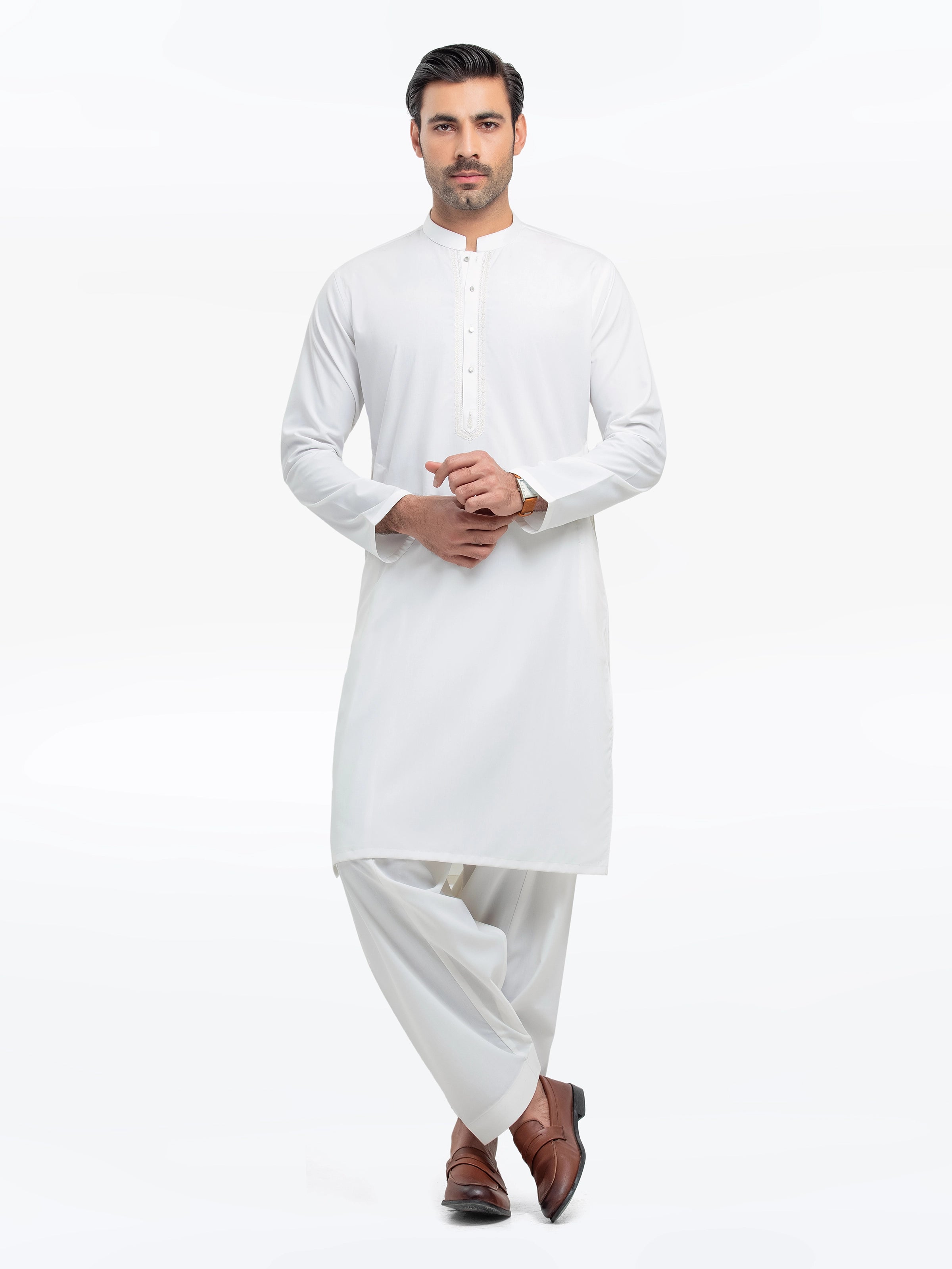 Men's Off White Kurta Shalwar - EMTKS5-41161