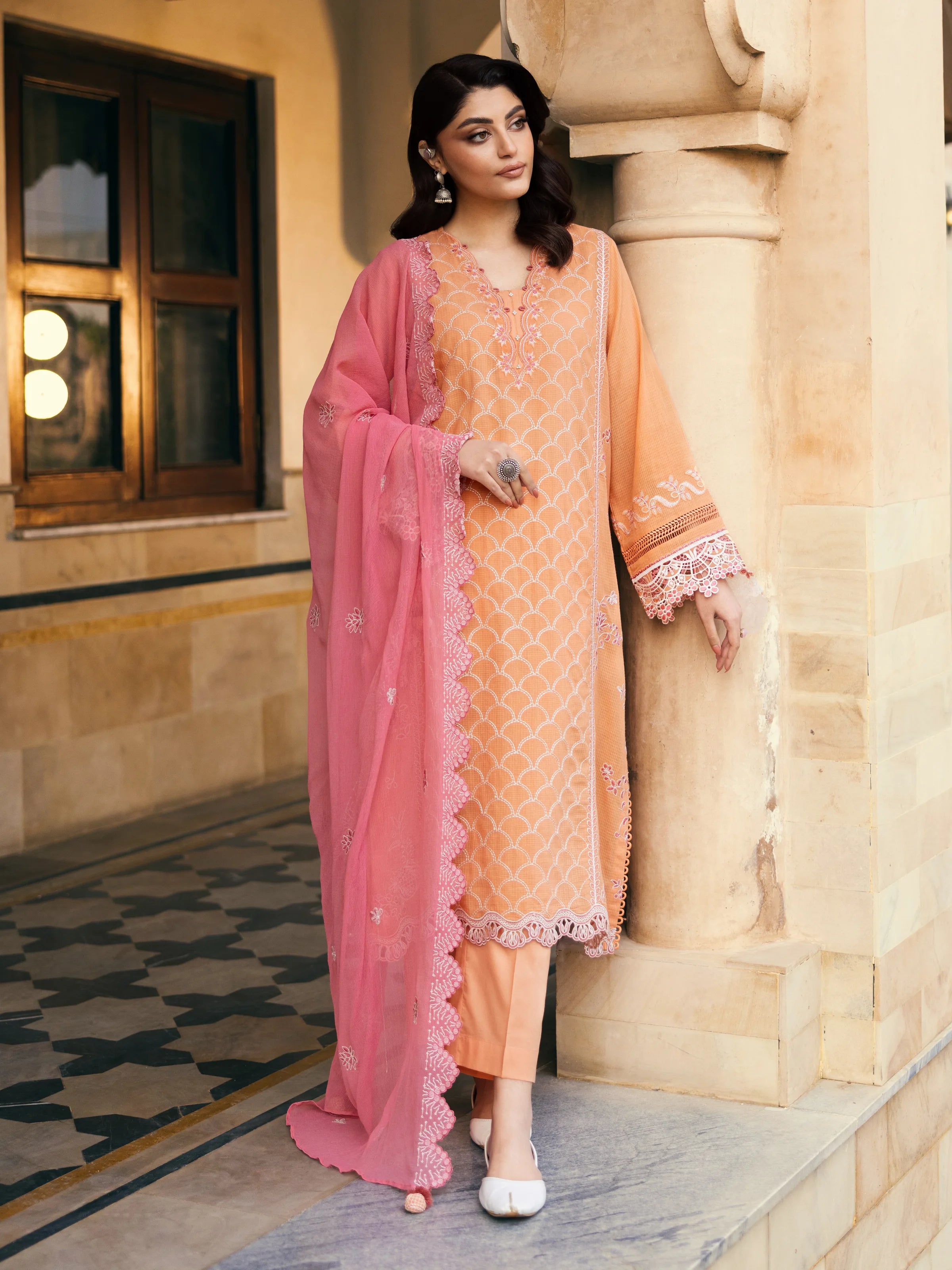 Unstitched Peach Embroidered Lawn 3 Piece - EWU5V1-31244-3P