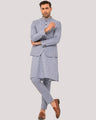 Men's Steel Blue Prince Coat Suit - EMTPCS22-017