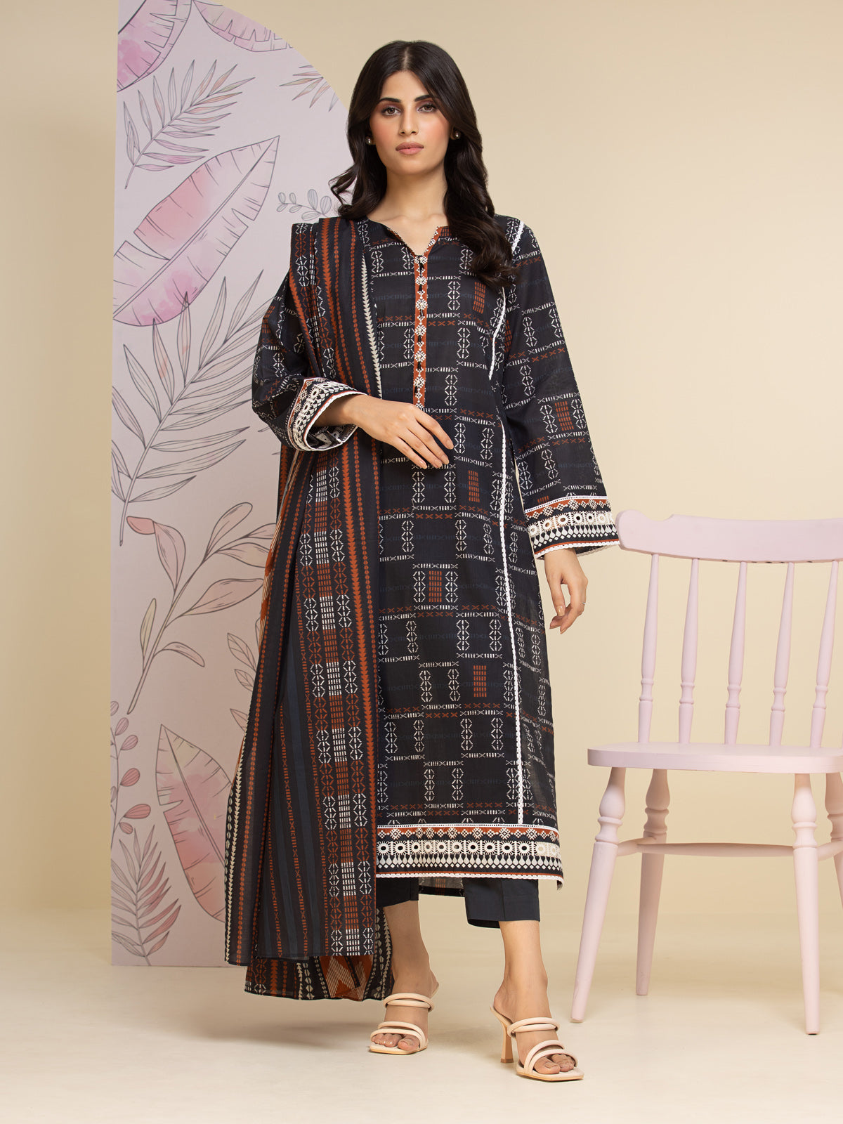 EWU24A1-26447-3P Unstitched Charcoal Printed Lawn 3 Piece