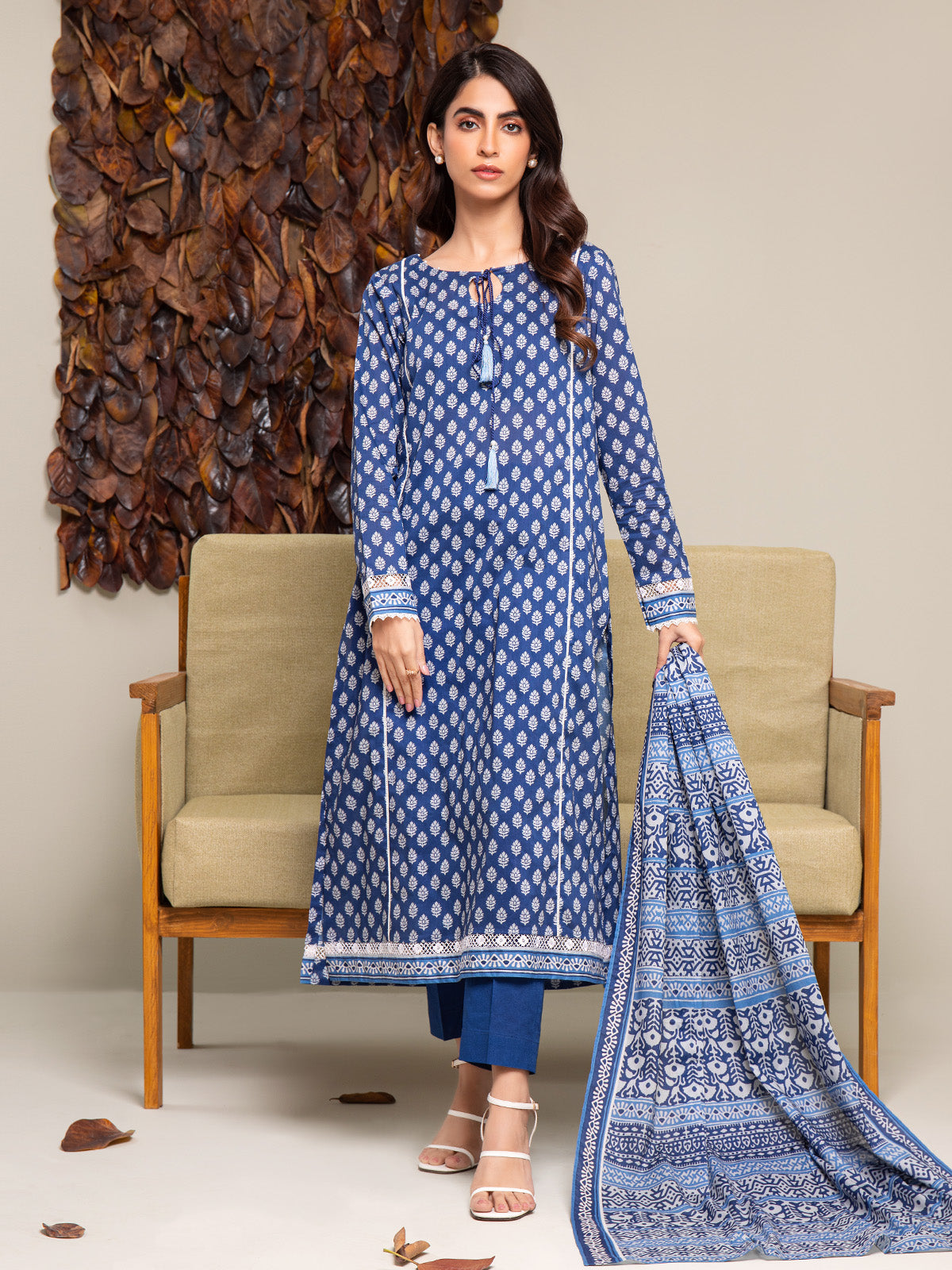 EWU24A2-27290-3P Unstitched Royal Blue Printed Cambric 3 Piece
