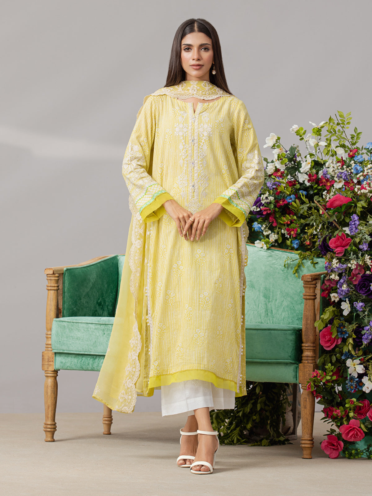EWU22V1-26510 Unstitched Lime Embroidered Lawn 3 Piece