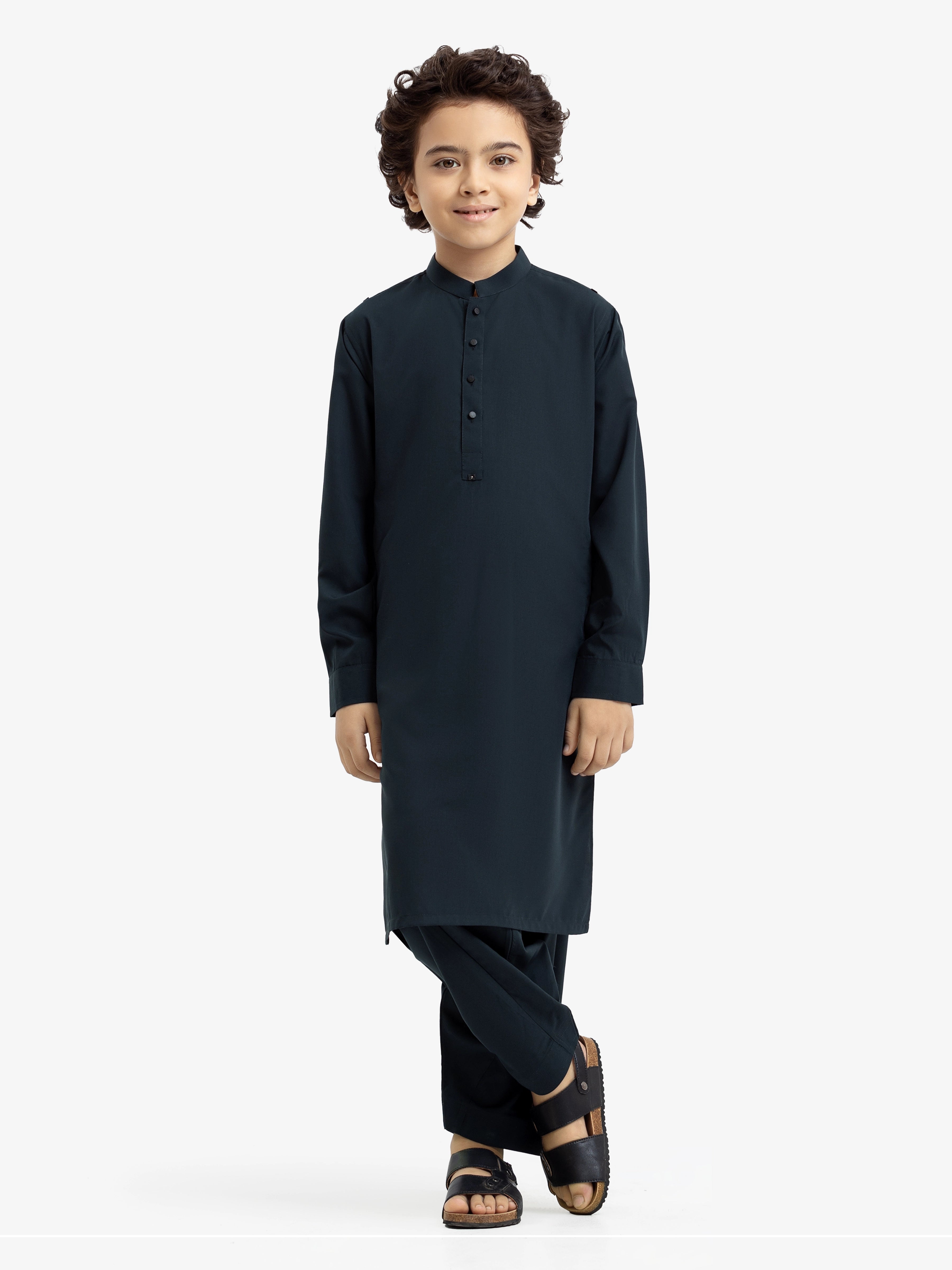 Boy's Bottle Green Kurta Shalwar - EBTKS24-3969