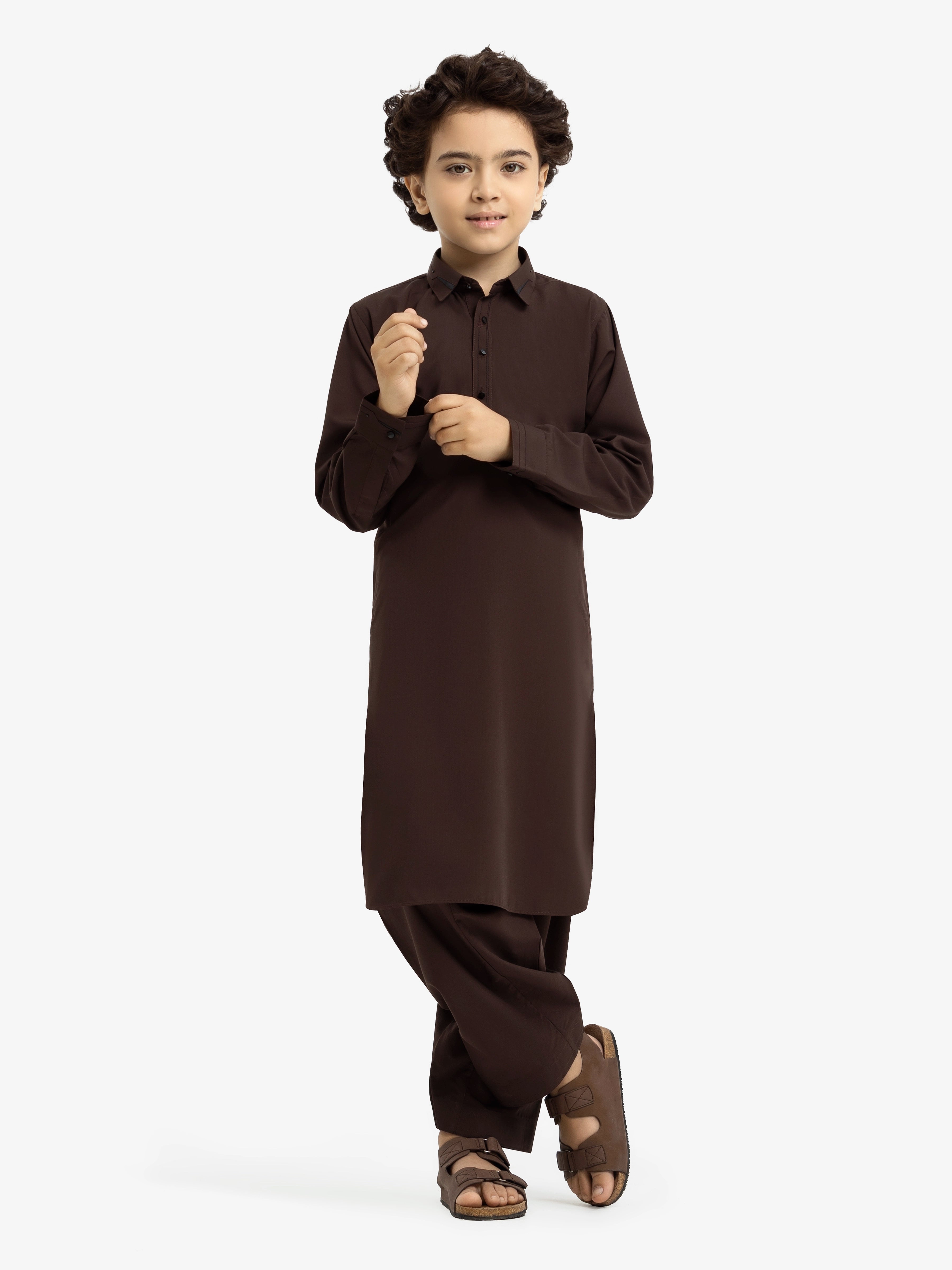 Boy's Dark Brown Kurta Shalwar - EBTKS24-3972