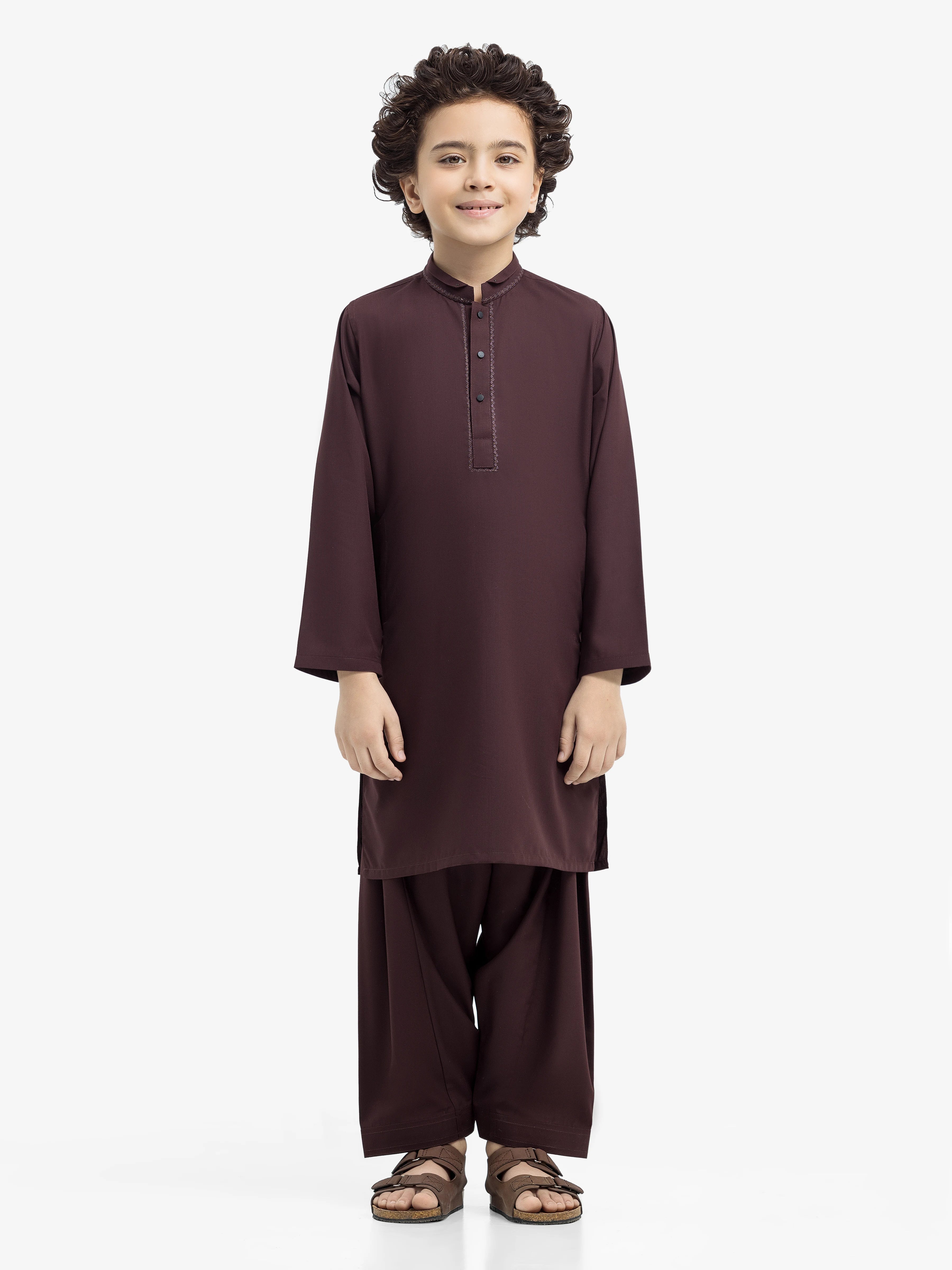 Boy's Maroon Kurta Shalwar - EBTKS24-3975