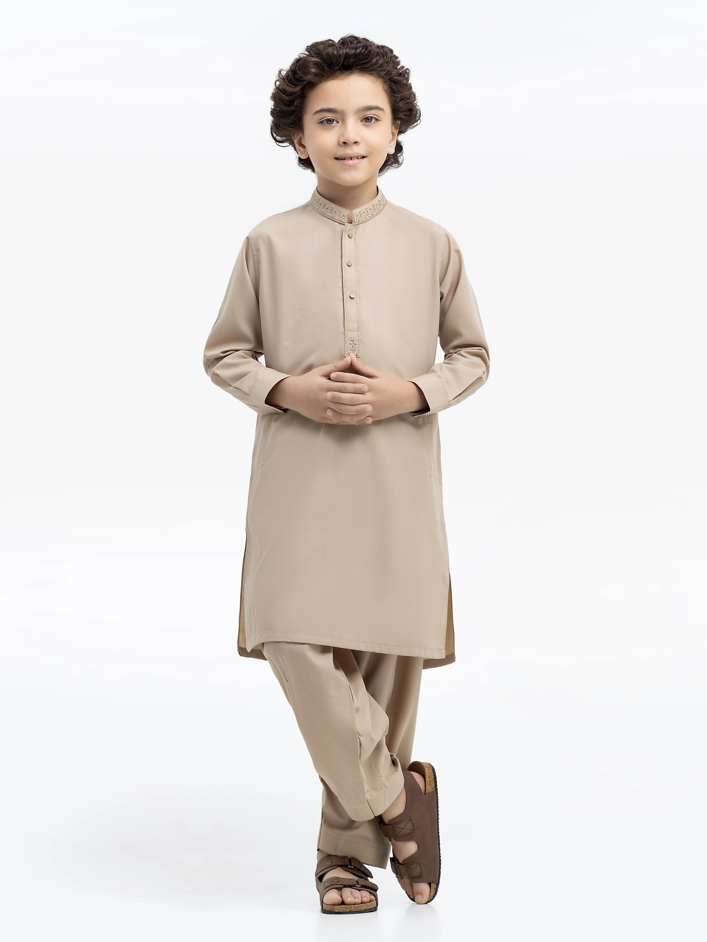 Boy's Beige Kurta Shalwar - EBTKS24-3983