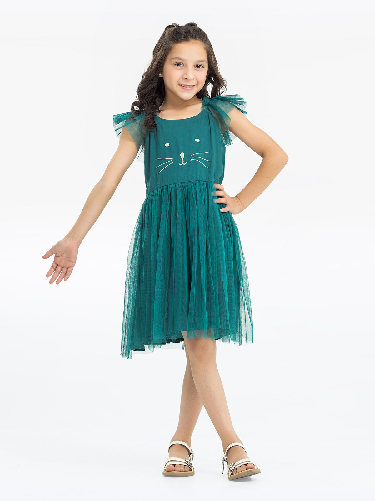 Girl's Bottle Green Frock - EGTF23S-200052