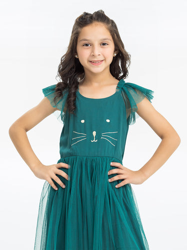 Girl's Bottle Green Frock - EGTF23S-200052
