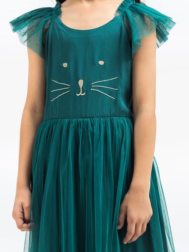Girl's Bottle Green Frock - EGTF23S-200052
