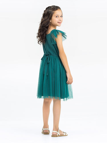 Girl's Bottle Green Frock - EGTF23S-200052