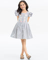 Girl's White & Grey Frock - EGTF24S-200099